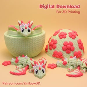 Flexi Crochet Dragon and Egg 3D Print Files, Fidget Toy (Digital Download), Zinibow3D