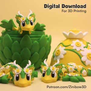 Daffodil Dragon & Floral Egg STL 3D Print Files: Articulated Flexi Toy (Digital Download)