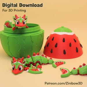 Dragón sandía y huevo (archivos STL para impresión 3D): Juguete antiestrés flexible (descarga digital)