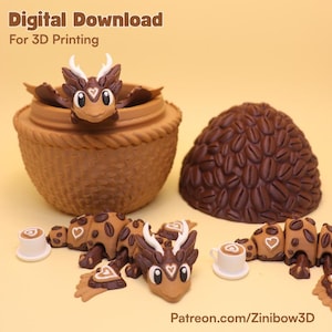 Coffee Crush Dragon And Egg 3D-print STL-bestanden: Flexi Fidget Toy (digitale download)