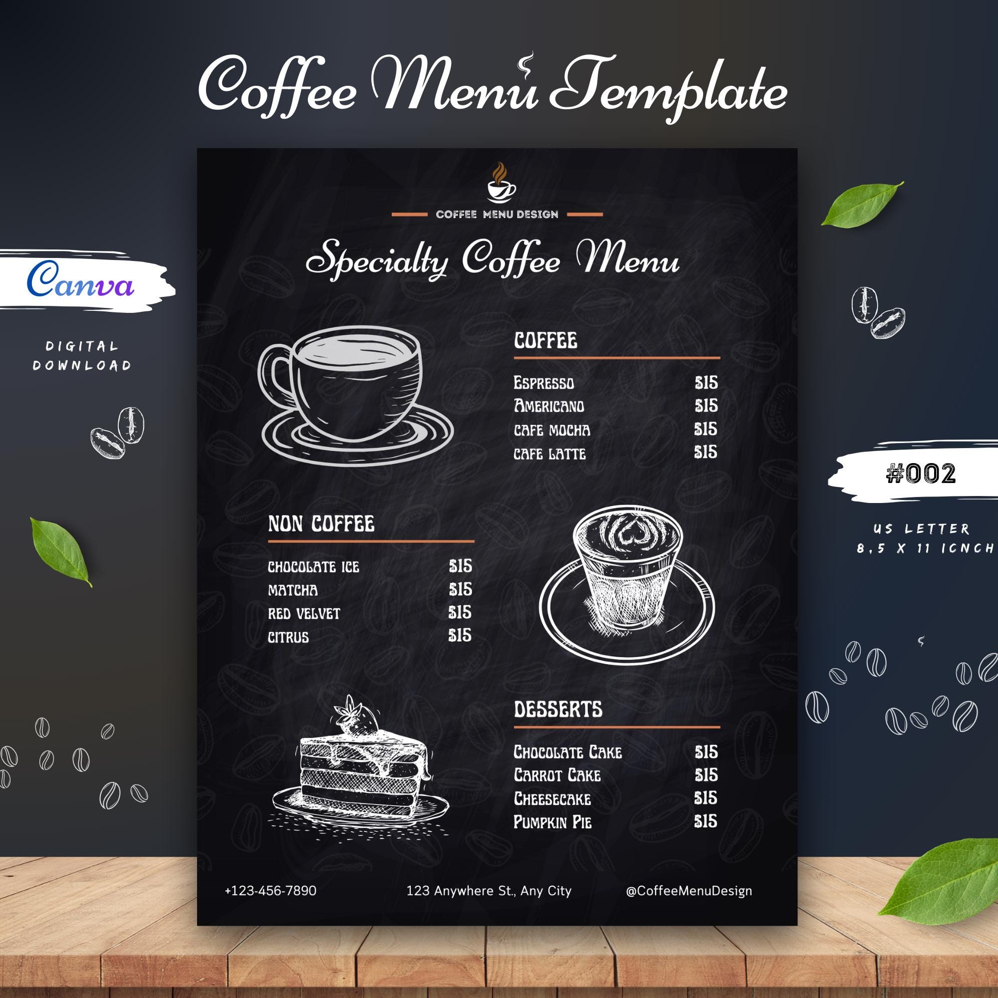 Specialty Coffee Menu Template, Cafe Shop Menu Design, Editable Price ...