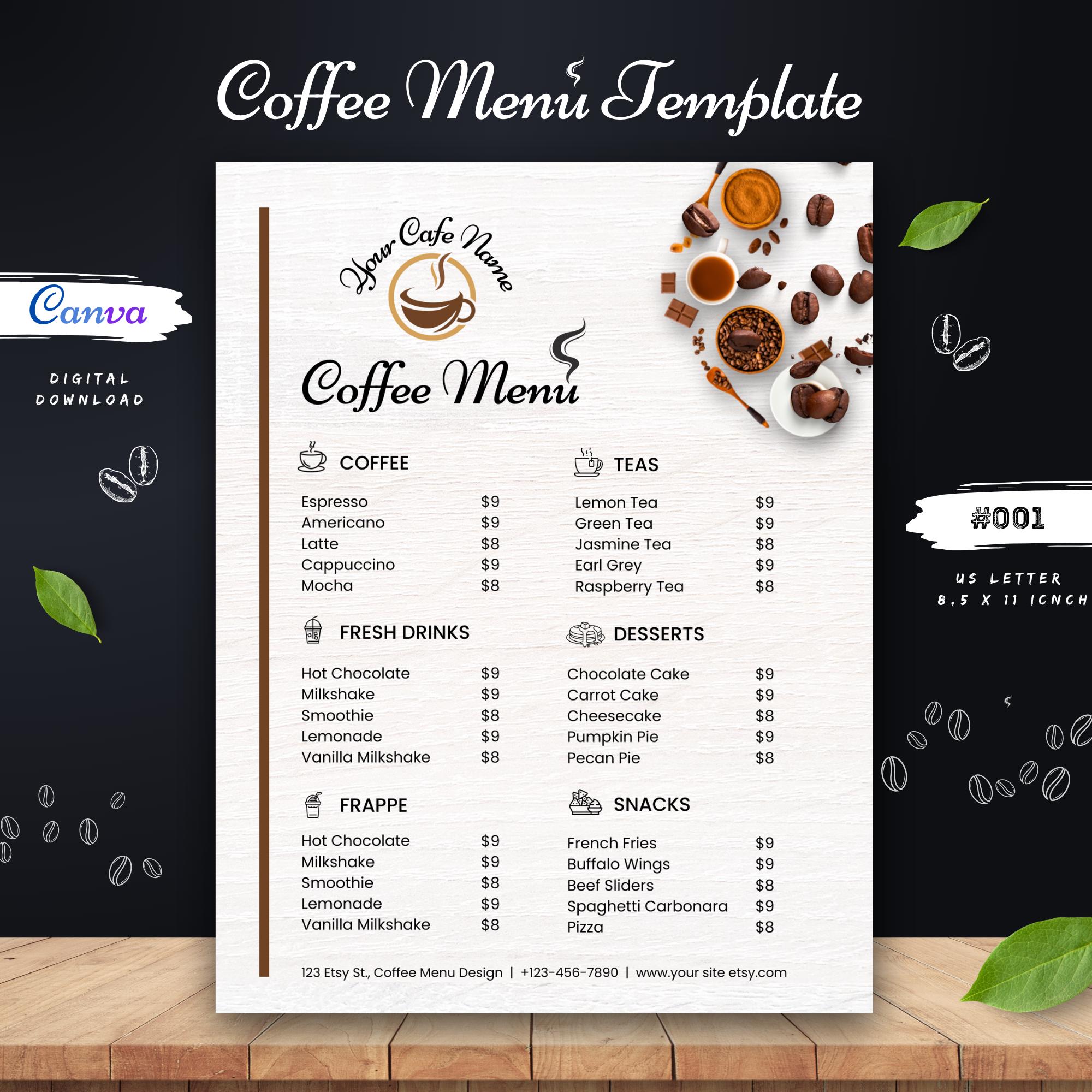 Coffee Menu Template, Cafe Shop Menu Design, Editable Price List ...