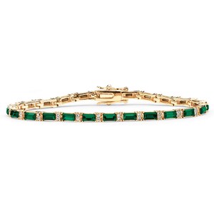 Bracciale tennis in argento sterling 925 con pietra portafortuna simulata taglio smeraldo, placcato oro giallo / Bracciale da sposa delicato / Regalo, gioiello impilabile