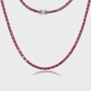 Luxe robijn smaragd geslepen tennisketting, rode edelsteen statementketting, 925 sterlingzilveren vergulde bruidssieraden
