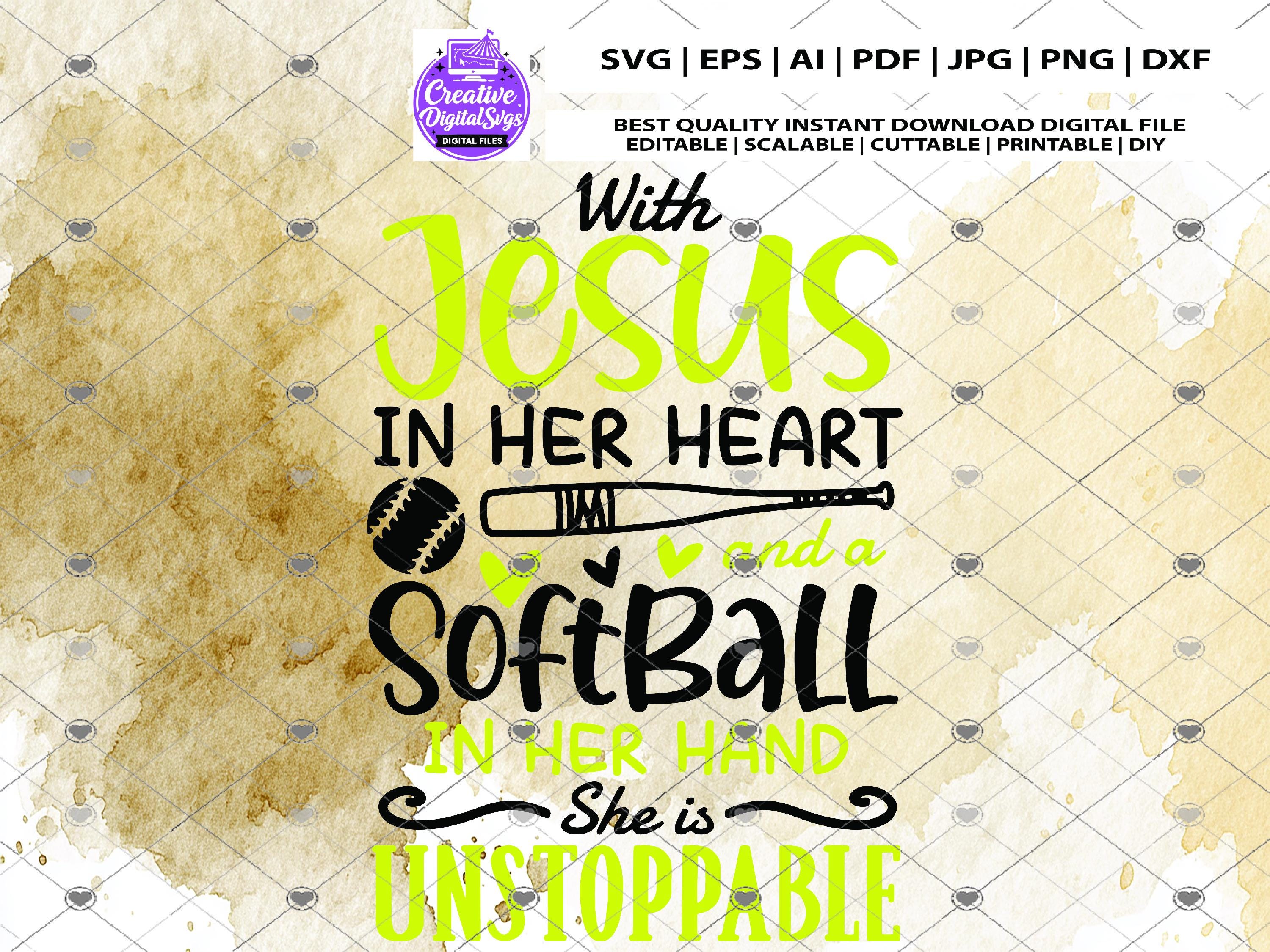 With Jesus in Her Heart Softball SVG, Christian Softball Sublimation ...