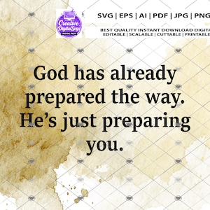 Puede incluir: Archivo digital con el texto "Dios ya ha preparado el camino. Él solo te está preparando." en fuente negra. El fondo tiene un efecto acuarela con tonos marrones y amarillos. Incluye opciones de tipo de archivo.