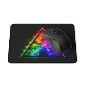 Rainbow Flame Triangle Non-Slip Gaming Mouse Pad | Neon Geometric Desk Mat