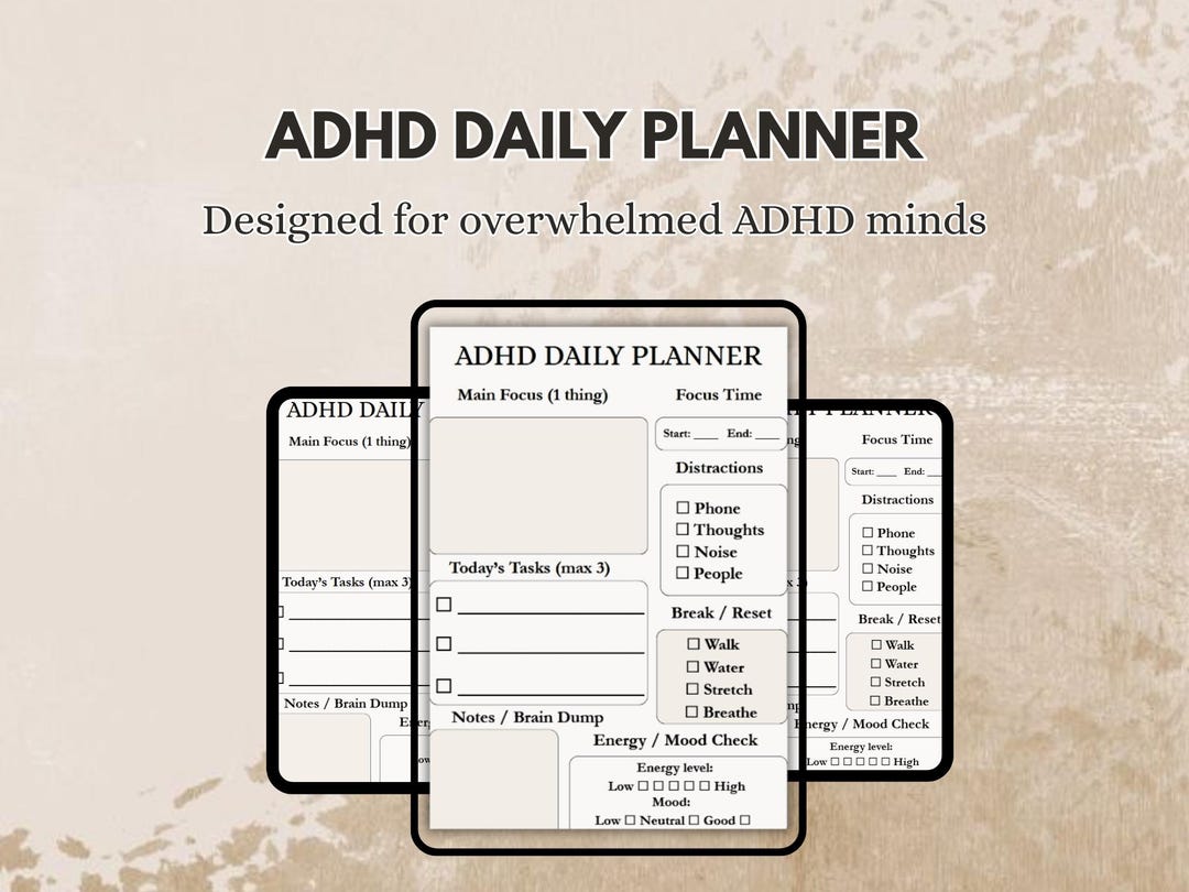 ADHD Daily Planner Printable – Simple Focus Planner for Overwhelmed ...