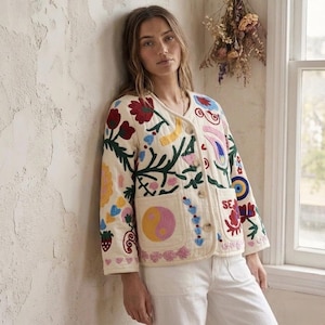 White Patchwork Cotton Quilted Jacket