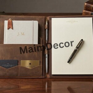 Leather Portfolio Organizer Padfolio Resume Folder Pen Holder Business Card Holder | Writing Pad | Office Portfolio | Professional Gift