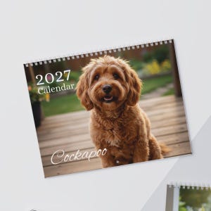2027 Cockapoo Wall Calendar | Cockapoo Art Print | 12 Month Calendar with US & UK Holidays