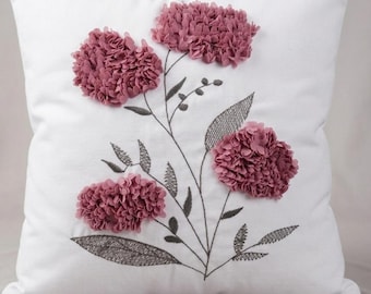 3D-bloemenkussen, roze kussensloop, bloemenkussen, geborduurd kussen, 43 x 43 cm tek taraflı 2 adet