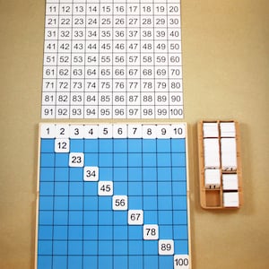 Montessori Math Hundred Board – Basic Set (29 x 29 cm with Chart Control Card, 100 Numbered Tiles)
