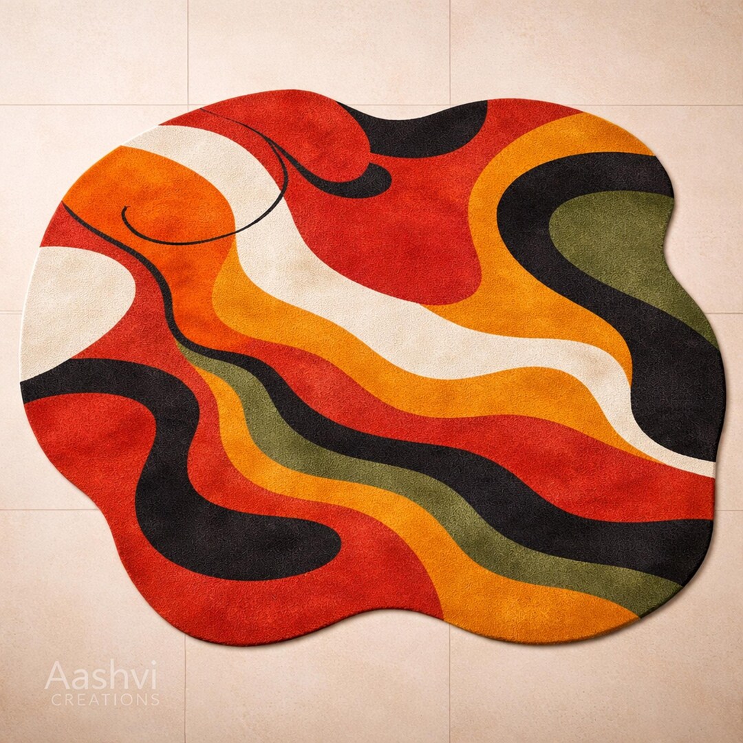 Retro Organic Abstract Wool Rug Handmade Sculpted Modern Irregular ...