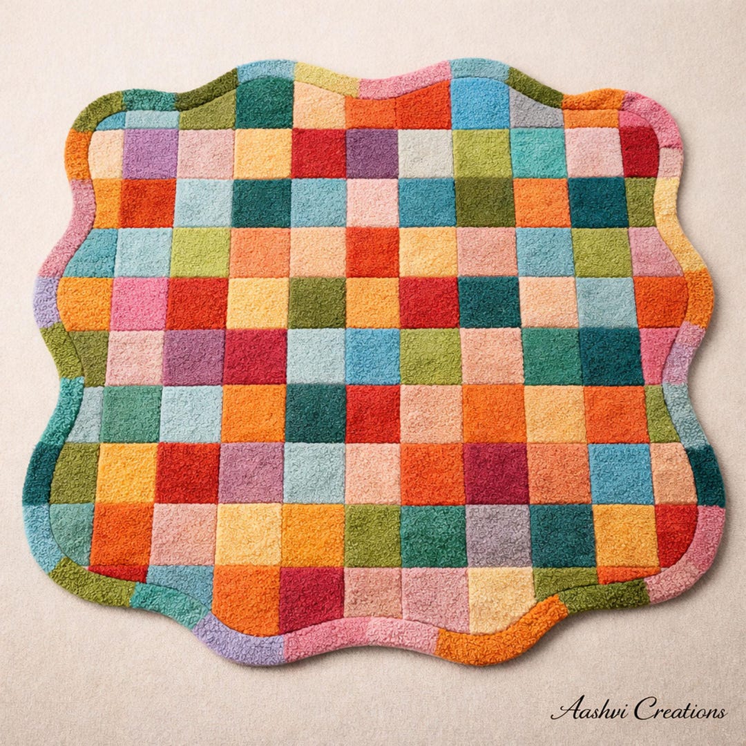 Colorful Checker Rug Hand Tufted Colorful Checker Rug Irregular Shape Wool Carpet Modern ...