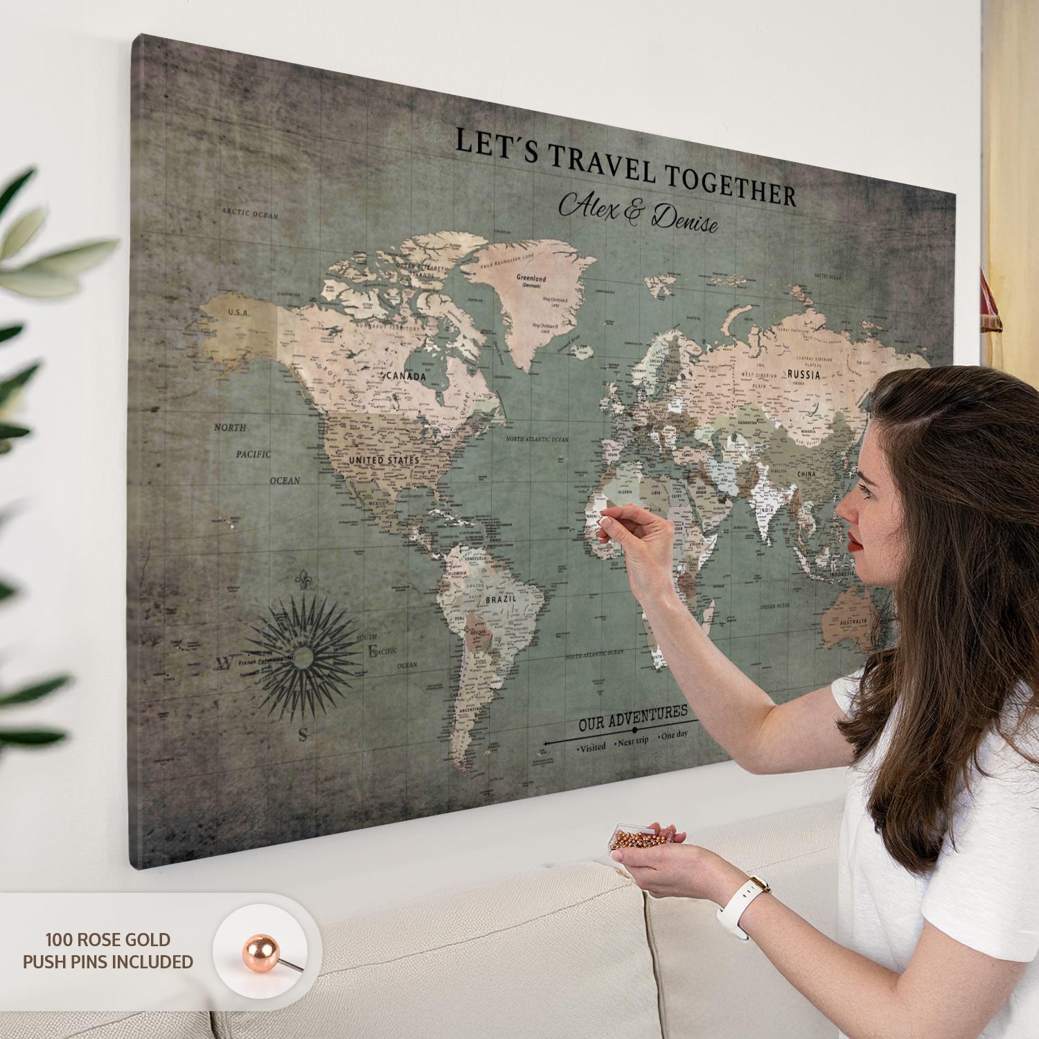 Personalized Our Adventures Push Pin World Map - Etsy