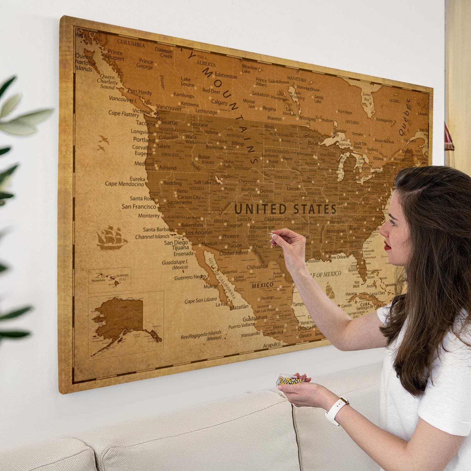 Antique Push Pin USA Map - Etsy