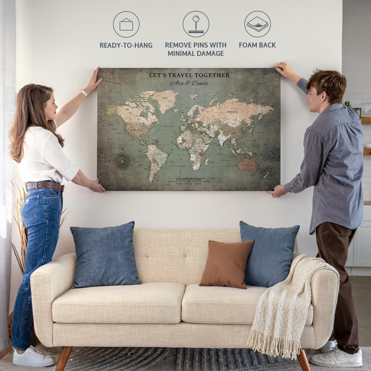 Personalized Our Adventures Push Pin World Map - Etsy