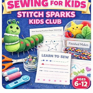 Beginner Sewing for Kids Printable | Stitching, Weaving & Yarn Crafts | 8 Projects  (Ages 6–12)