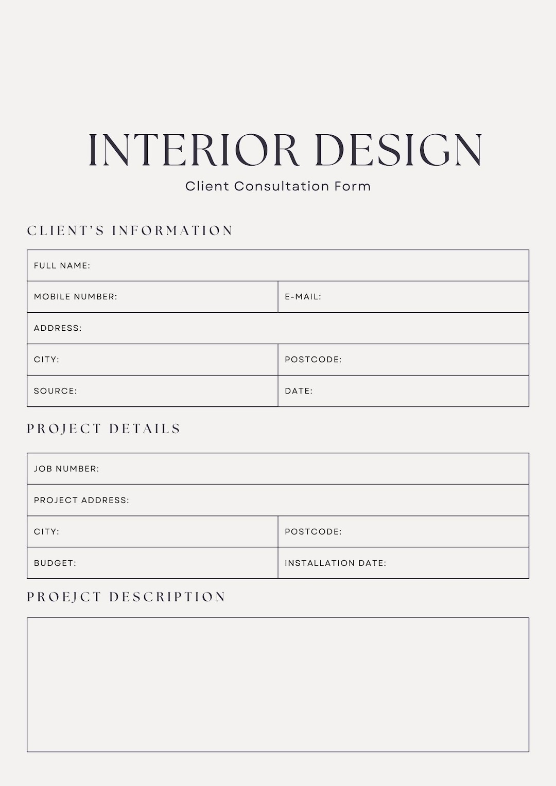 Interior Designer New Client Consultation Form - Etsy