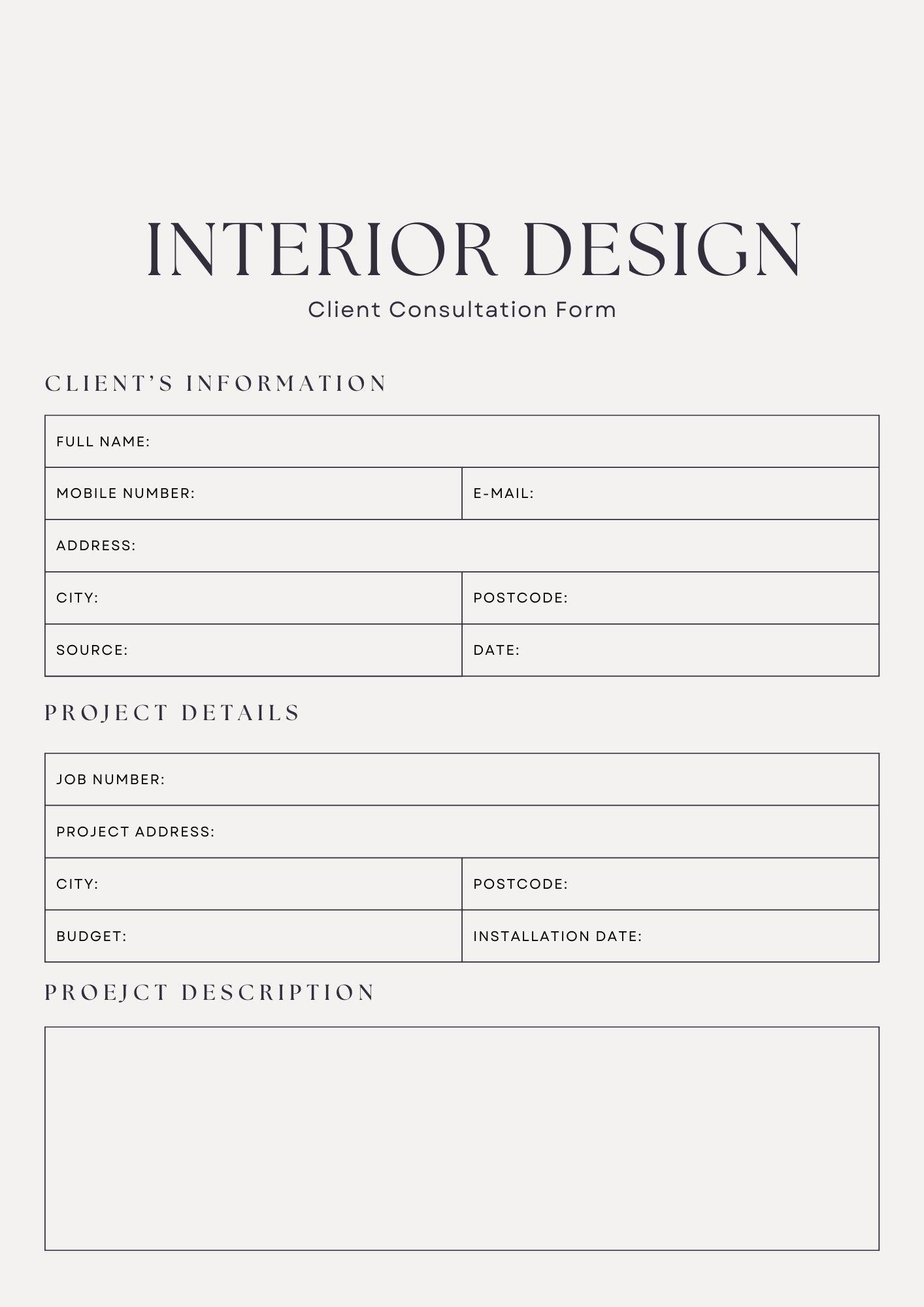 Interior Designer New Client Consultation Form - Etsy