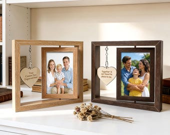 Personalized Double Sided Rotating Wooden Photo Frame,Personalised Home Decor Any Occasion,Printable Photos 4*6inch