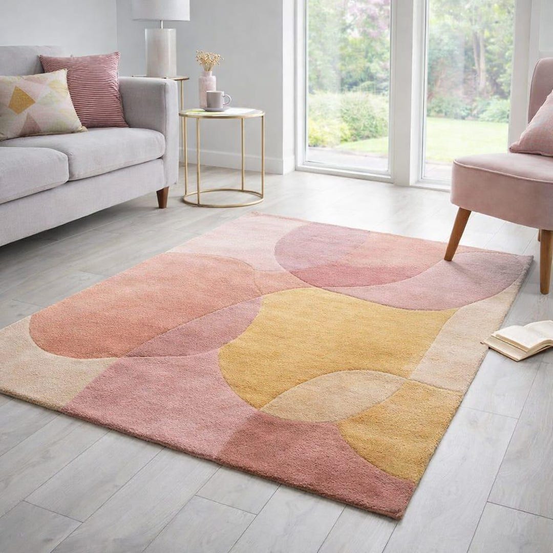 Modern Abstract Pastel Rug – Dusty Pink, Rose, Mustard Yellow Hand ...
