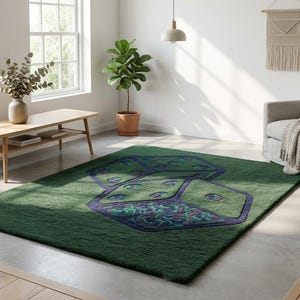 Hand-Tufted 3D Dice Area Rug | Forest Green, Purple Pop Art Carpet