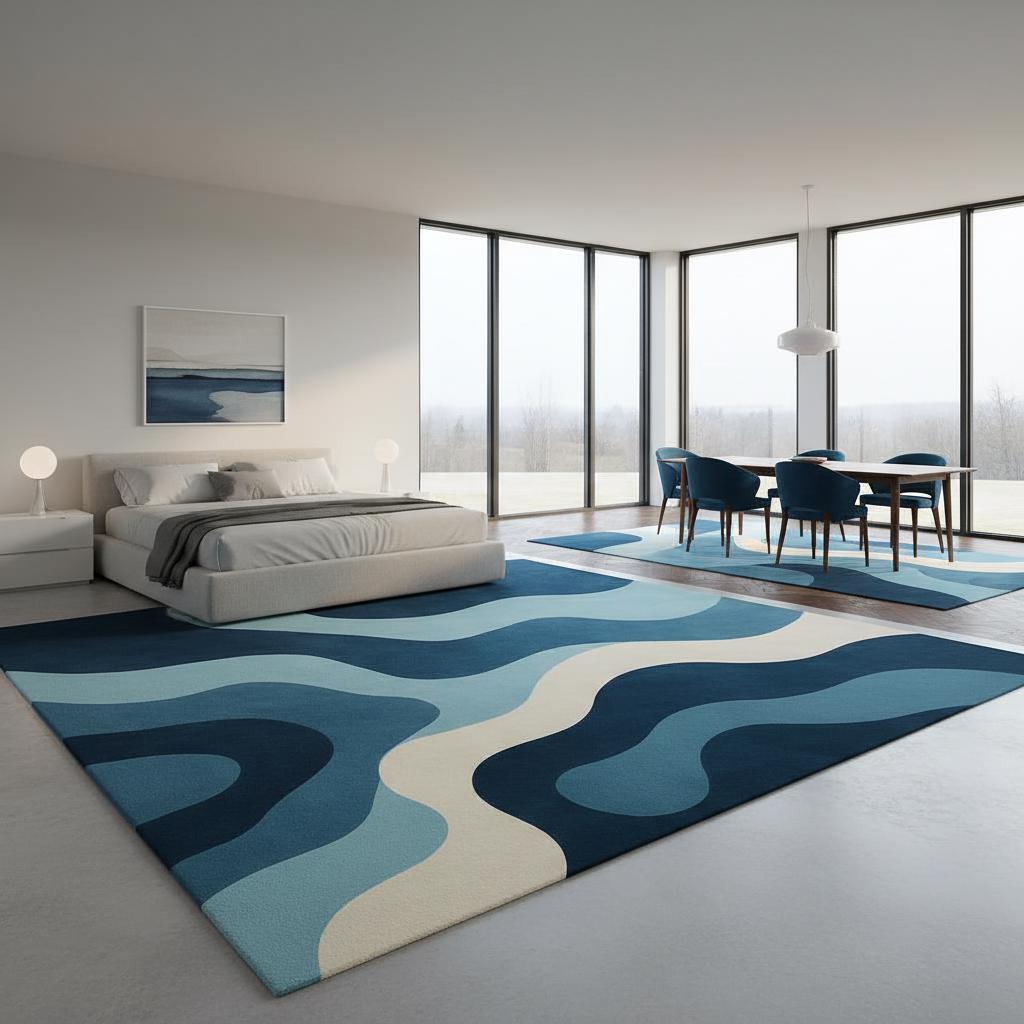 Hand-tufted Blue Ocean Wave Abstract Rug – Modern Wavy Area Carpet - Etsy