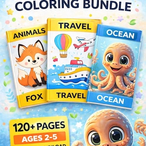 Toddler Coloring Book Bundle Ages 2–5 | Travel & Animal Coloring Pages | Printable Preschool Activity Pack