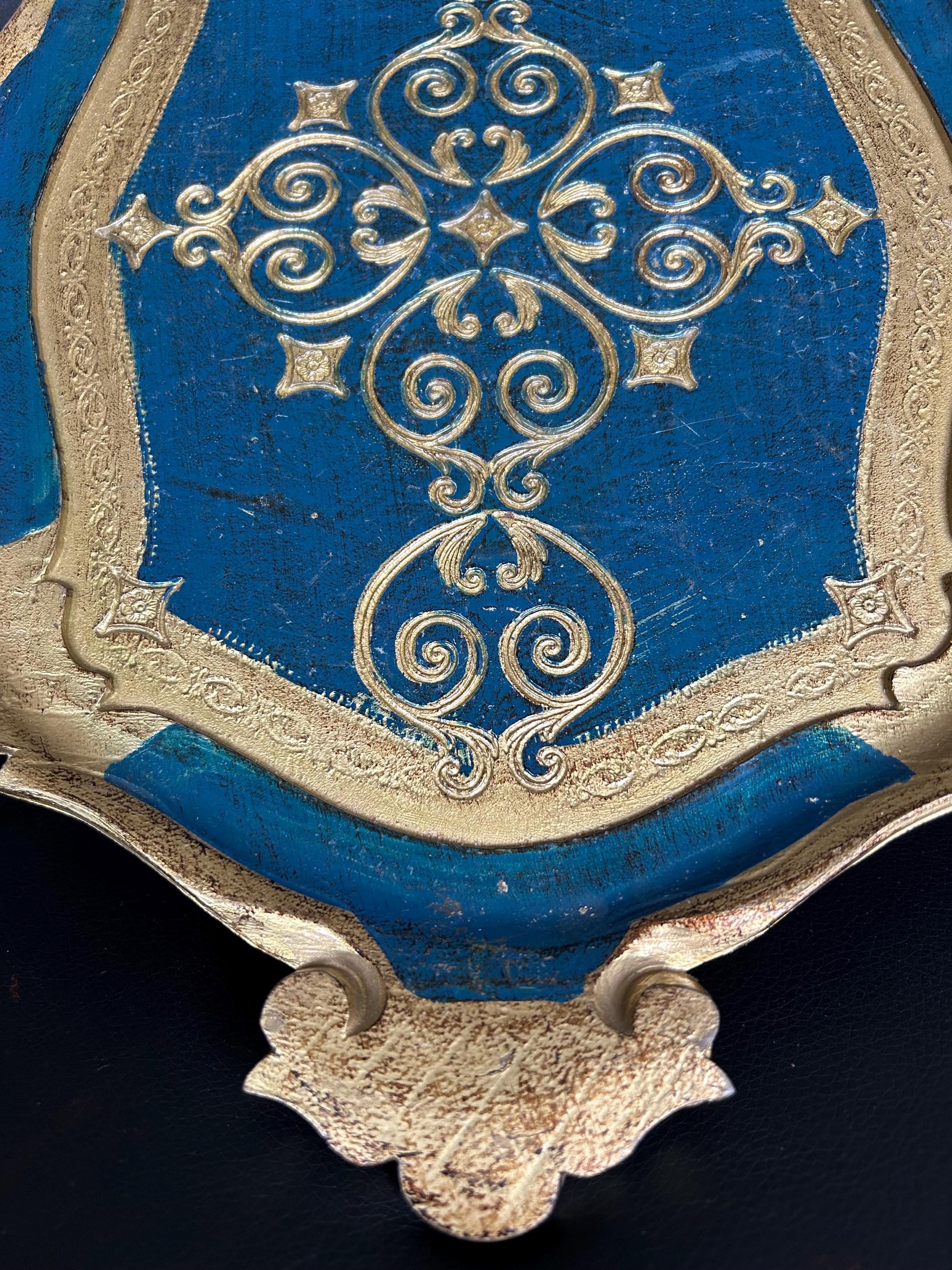 Vintage Italian Florentine Tray • Hand-painted Blue Gold Serving Dish ...