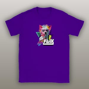 Retro Feel The Funk Hund T-Shirt | 80er Neon Hunde Grafik Tee | Vintage Disko Streetwear Shirt | Geschenk für Hundebesitzer