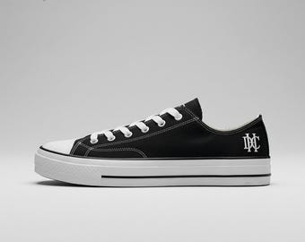 Schwarze Canvas Plateau Turnschuhe | Unisex Streetwear Turnschuhe, Komfortable EVA Einlegesohle