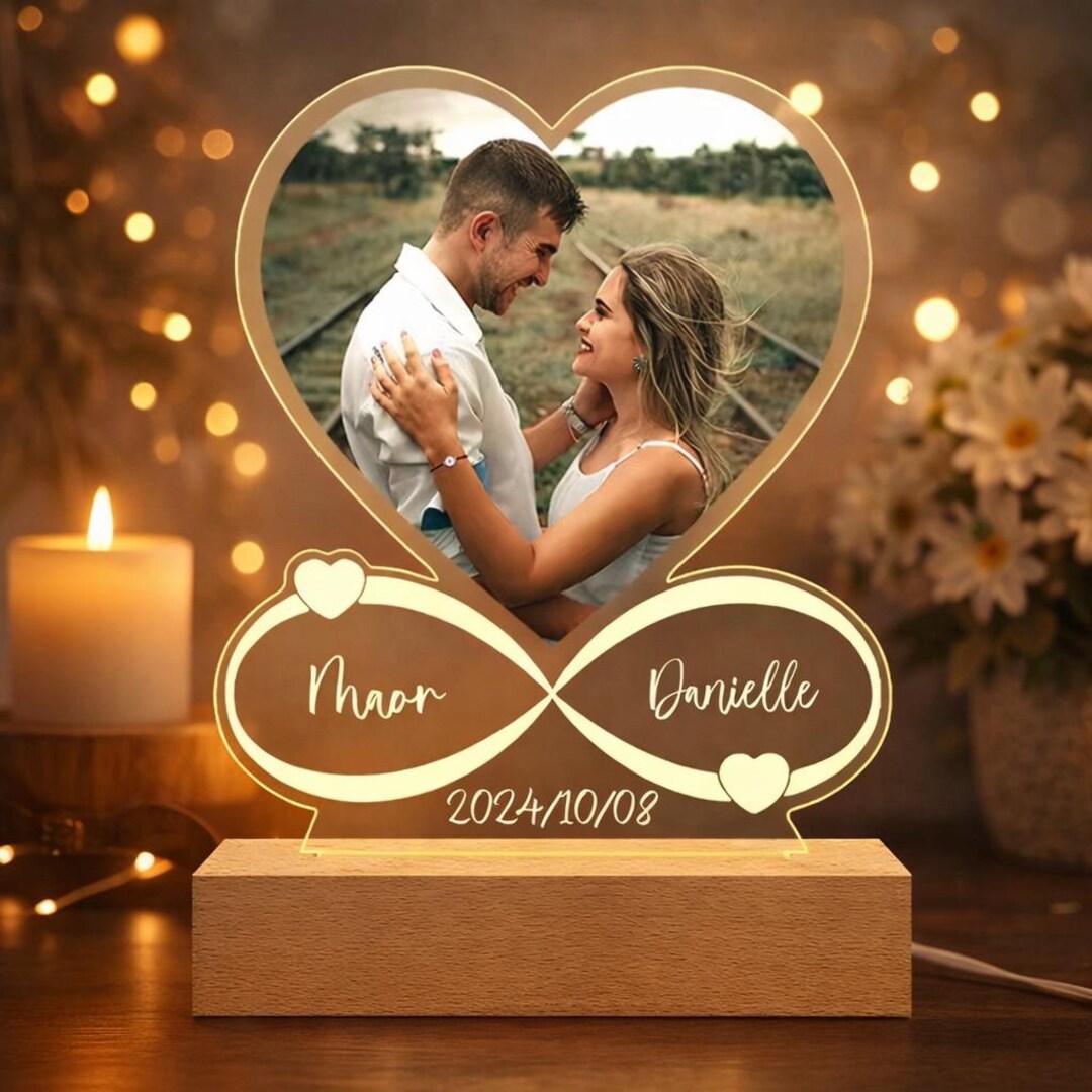 Personalized Photo LED Lamp | Custom Names & Date, Acrylic Night Light ...