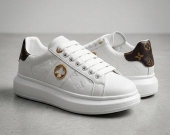Retro White Chunky Trainers | Unisex Y2K Vegan Leather Platform Sneakers