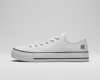 White Canvas Low Top Sneakers | Unisex Minimalist Lace-Up Trainers