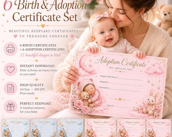 Reborn Baby Birth and Adoption Certificates Bundle | 12 Printable Reborn Certificates | Blue, Pink and Beige Designs | Instant Download PDF