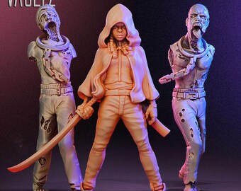 Michelle och zombierna, den vandrande avlidne, 3D-utskriven miniatyr-TV med bordsskiva - VaultZ