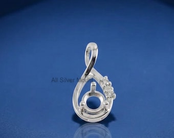 Solid 925 sterling silver Blank Bezel Round 5mm pre Notched Pendant for Gemstone Setting Semi Mount Pendant Great For Stone Setting