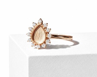 6x8mm Pear Bezel Ring Setting, Pear Halo Ring Mount, Teardrop Engagement Ring Blank, Rose Gold Gemstone Ring Setting, DIY Jewelry Making