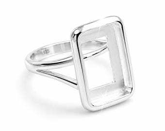Rectangle Bezel Ring Setting 925 Sterling Silver Open Back Mounting Blank Ring for DIY Gemstone Jewelry Rectangle Cushion Cut