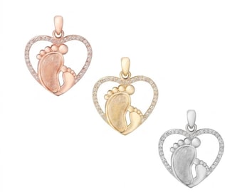 Baby Footprint Heart Pendant 6x11mm | Mom Necklace | Newborn Keepsake Jewelry | Mother Baby Charm | Gift for New Mom | Gold Silver Rose Gold