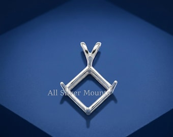 Solid 925 sterling silver Blank Bezel Square 5mm - 25mm pre Notched Pendant for Gemstone Setting Semi Mount Pendant Great For Stone Setting