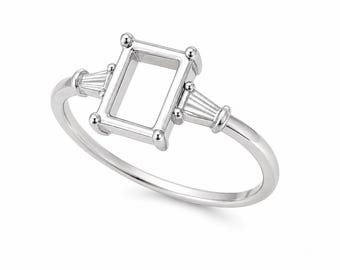 7x5mm Emerald Cut Ring Setting Sterling Silver Ring Blank Rectangle Engagement Ring Mount Empty Gemstone Ring Semi Mount Gift for Her