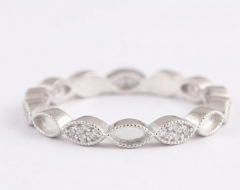 925 Sterling Silver Marquise 2x4mm Bezel Eternity Ring for Resin & Ashes DIY, Keepsake with CZ, Breastmilk Jewelry Making