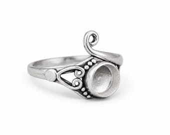 8mm Round Bezel Ring Blank Sterling Silver Ring Base, DIY Gemstone Ring Setting, Cabochon Mount, Adjustable Artisan Ring, Jewelry Making