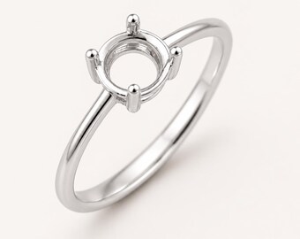 5mm Round Ring Setting Semi Mount Ring | Sterling Silver Solitaire Engagement Ring Base | DIY Jewelry Making Mounting | 4 Prong Empty Ring