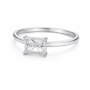 Massief 925 sterlingzilver blanco rechthoek met tanden 8 x 6 mm ring met ingekeepte randen voor edelsteenzetting Semi-gemonteerde ring Ideaal voor steenzetting