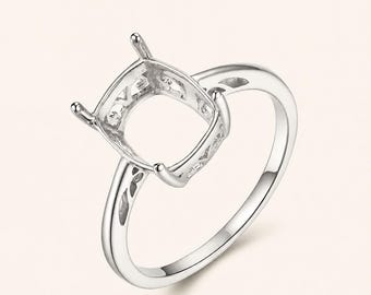 8x6mm Rectangle Cushion Cut Ring Setting, Sterling Silver Semi Mount Ring, Cushion Bezel Basket Setting, DIY Engagement Ring Mount