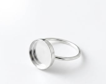 Sterling Silver Round Bezel Ring Blank, Round Cabochon Ring Setting, DIY Stone Ring Mount, Round Resin Ring Base, Silver Ring